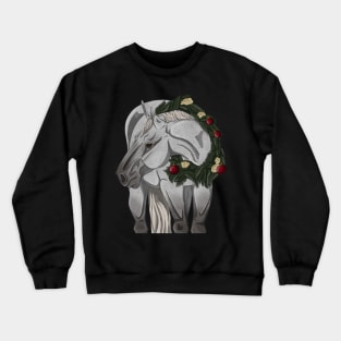 Fleabitten Grey Christmas Horse in Wreath Crewneck Sweatshirt